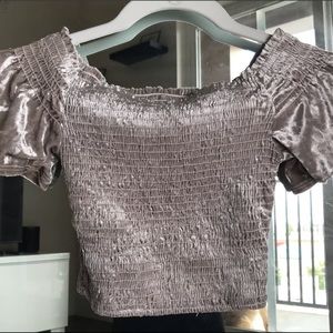 Blue Blush Pink Velvet Off the Shoulder Top